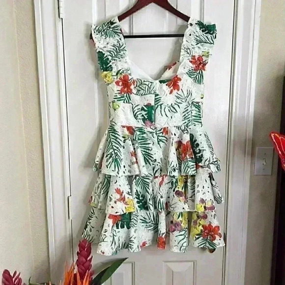 NWOT CAROLINE CONSTAS HELENA PRINTED LACE TIERED DRESS medium made New York - Picture 4 of 9